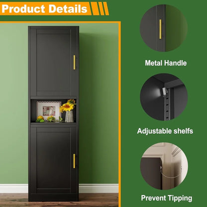 15.75"W Freestand Metal Tall and Thin Narrow Corner Storage Cabinet for Kitchen Bathroom Living Room