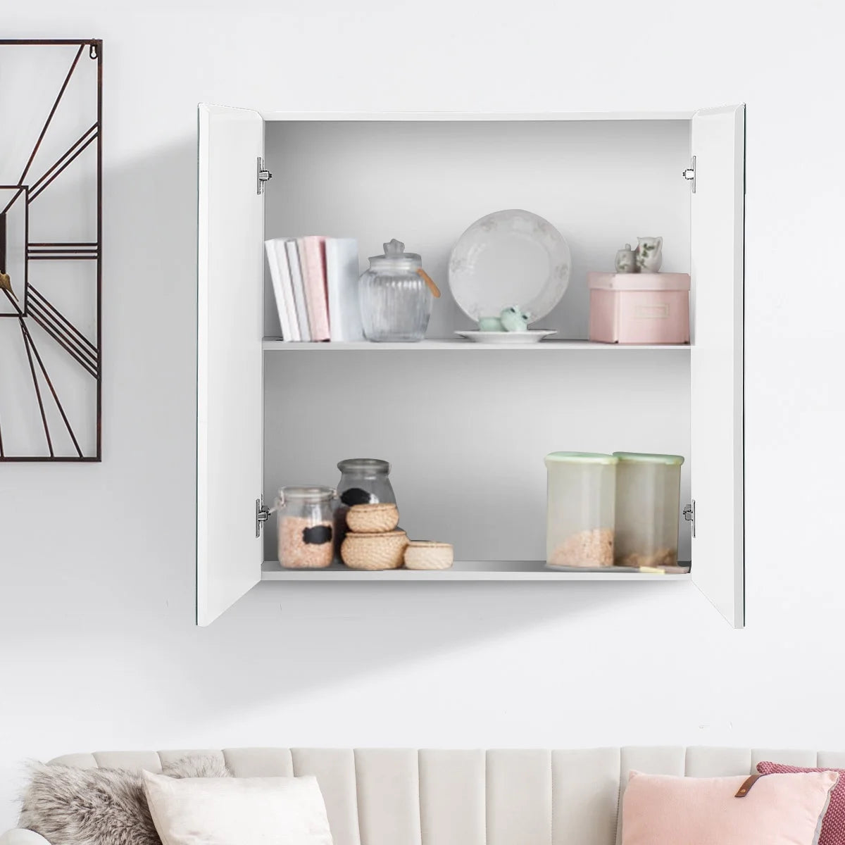 Costway Bathroom Cabinet Medicine Cabinet Wall Mount Double Door with Shelf and Mirror