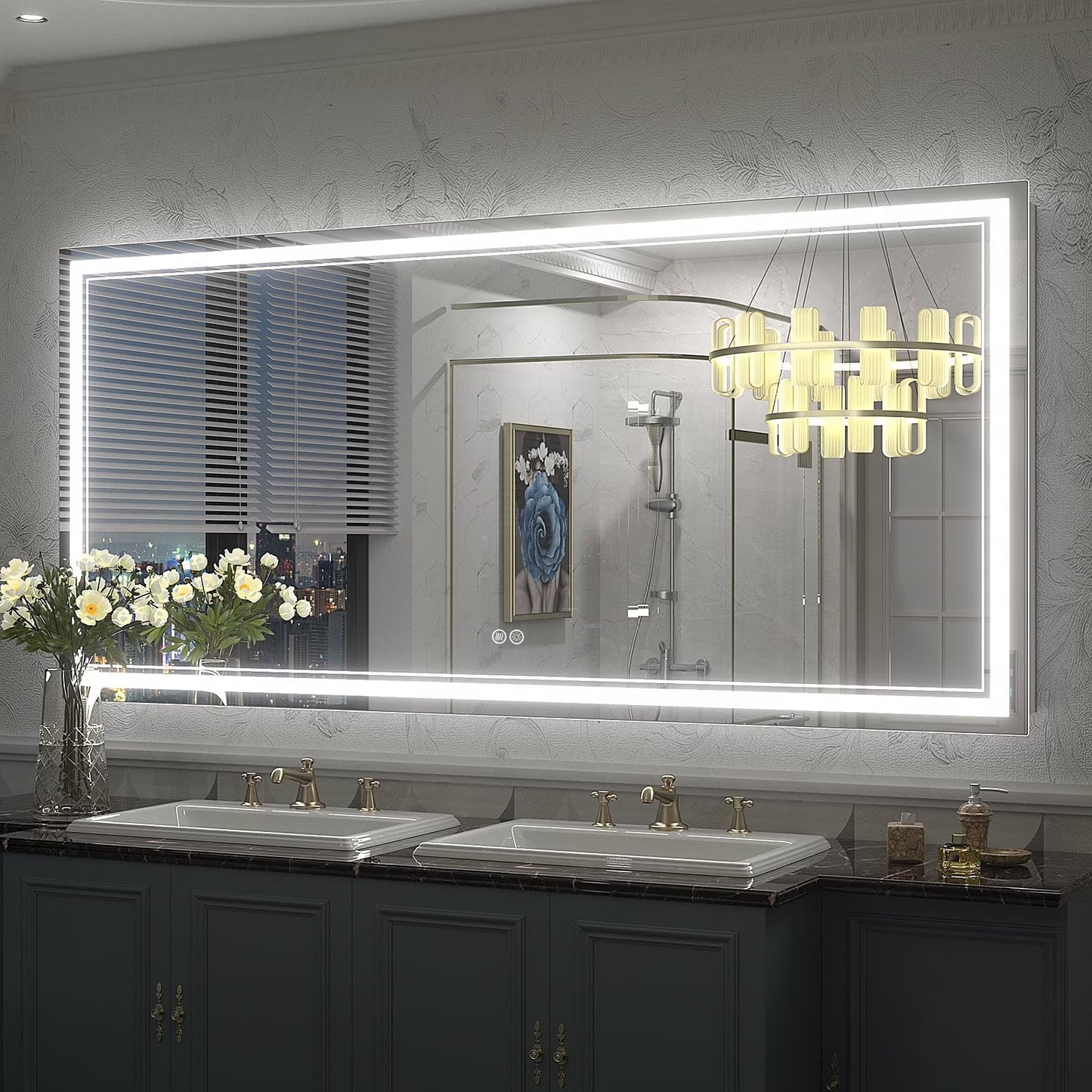 Frameless Frontlit LED Anti-fog Bathroom Vanity Mirror 96x36 inch