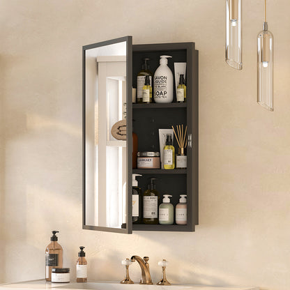 Hironpal Black Metal Framed Bathroom Mirror Medicine Cabinet Recess or Surface Mount Installation