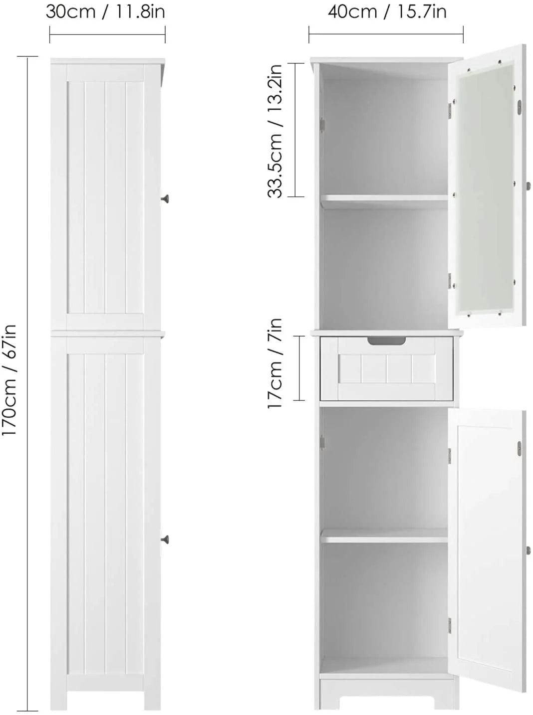 Homfa Bathroom Storage Cabinet, White Linen Cabinet, Narrow Tall Cabinet Storage Tower with Door and Drawer