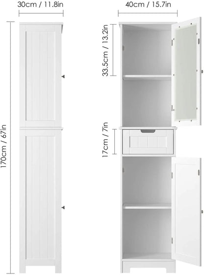 Homfa Bathroom Storage Cabinet, White Linen Cabinet, Narrow Tall Cabinet Storage Tower with Door and Drawer