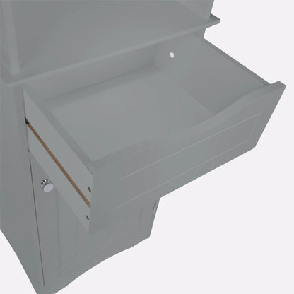 RiverRidge Ashland Tall Bathroom Storage Linen Cabinet Organizer with Drawer - Gray