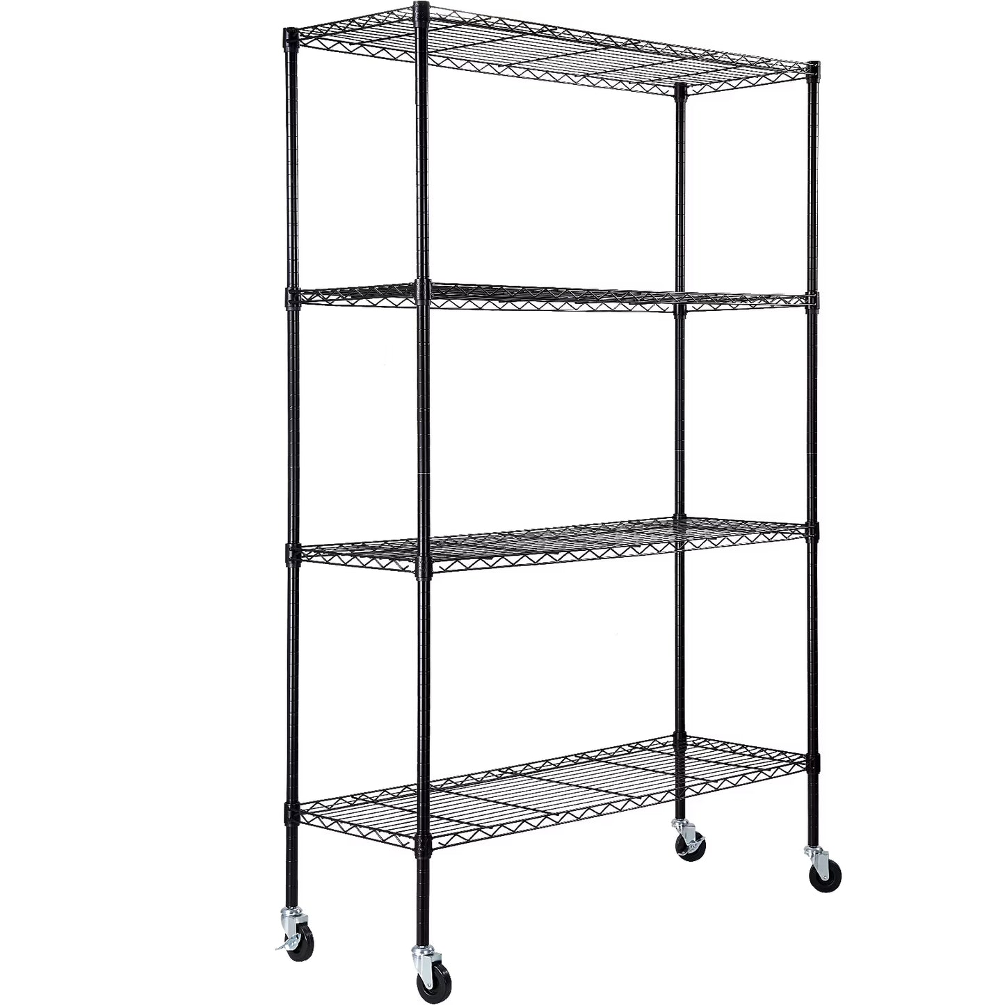 VEVOR Storage Shelving Unit with Wheels,4-Tier Adjustable, 700 lbs Capacity,Heavy Duty Garage Shelves Metal Organizer Wire Rack, Black, 47.2" L x 17.7" W x 74" H for Kitchen Pantry Basement Bathroom