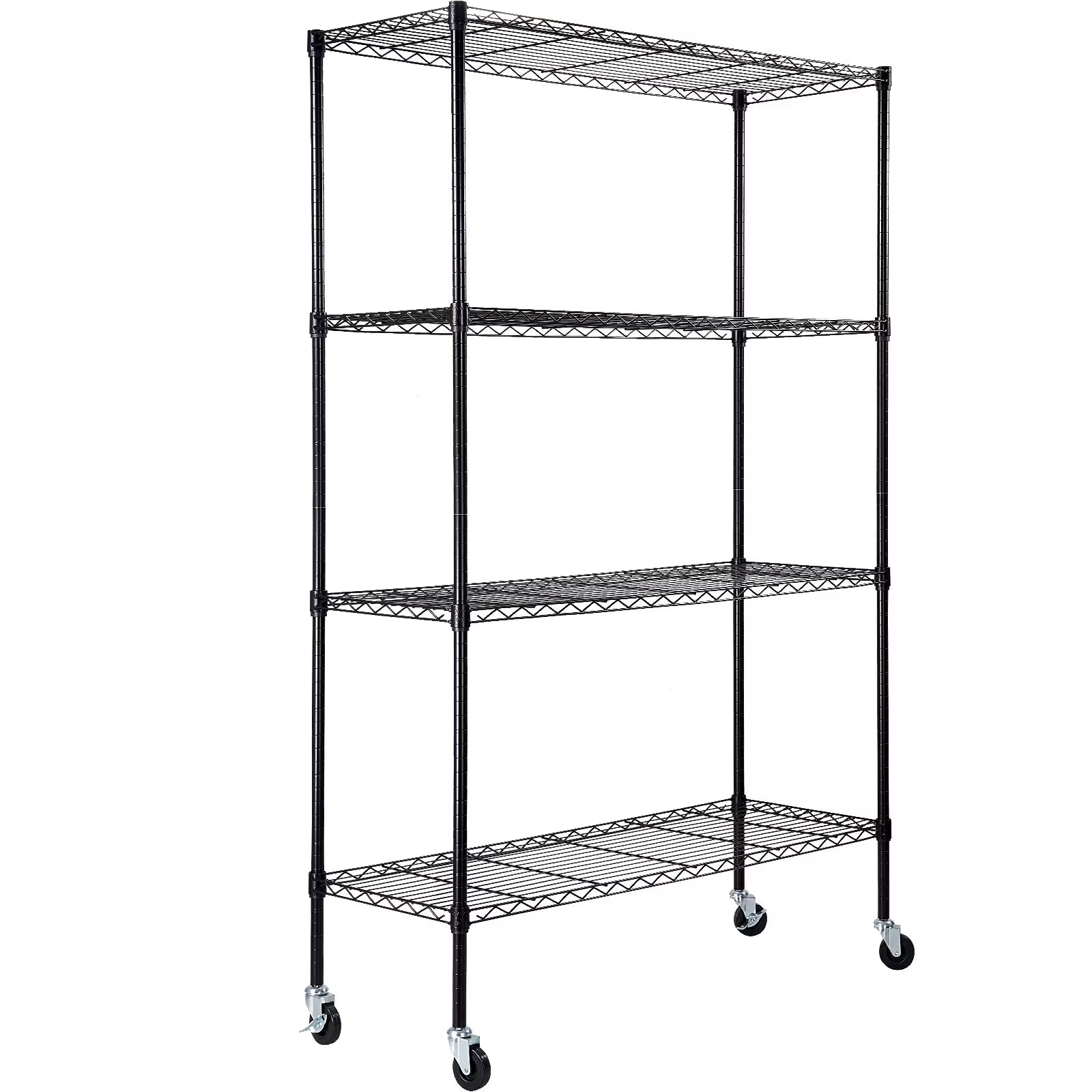 VEVOR Storage Shelving Unit with Wheels,4-Tier Adjustable, 700 lbs Capacity,Heavy Duty Garage Shelves Metal Organizer Wire Rack, Black, 47.2" L x 17.7" W x 74" H for Kitchen Pantry Basement Bathroom