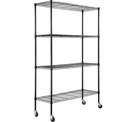 VEVOR Storage Shelving Unit with Wheels,4-Tier Adjustable, 700 lbs Capacity,Heavy Duty Garage Shelves Metal Organizer Wire Rack, Black, 47.2" L x 17.7" W x 74" H for Kitchen Pantry Basement Bathroom