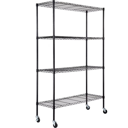 VEVOR Storage Shelving Unit with Wheels,4-Tier Adjustable, 700 lbs Capacity,Heavy Duty Garage Shelves Metal Organizer Wire Rack, Black, 47.2" L x 17.7" W x 74" H for Kitchen Pantry Basement Bathroom