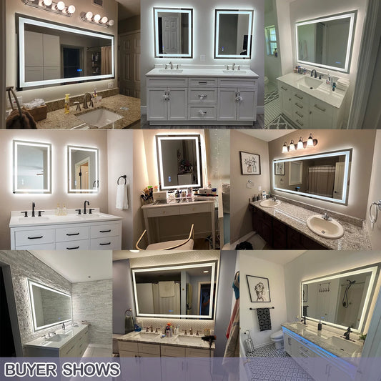 Apmir 24"x36" Premium UL Certified LED Bathroom Mirror, Super Bright, Front & Backlit, Anti-Fog, 3 Colors Dimmable
