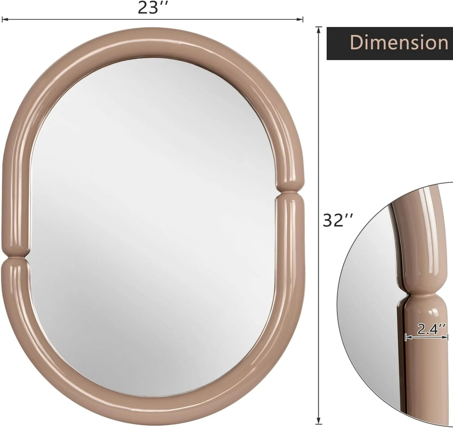 H-A Oval Solid Wood Vanity Mirror Bagel Shaped Wall Mounted Mirror High-end for Bedroom Bathroom Wall Decor