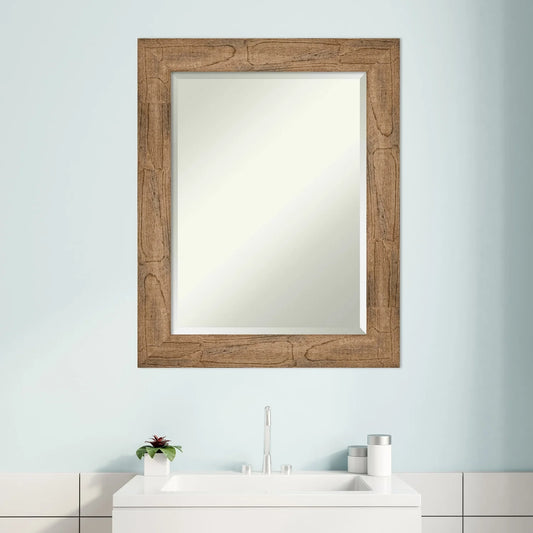 Amanti Art Beveled Wood Bathroom Wall Mirror - Owl Brown Frame Outer Size: 24 x 30 in