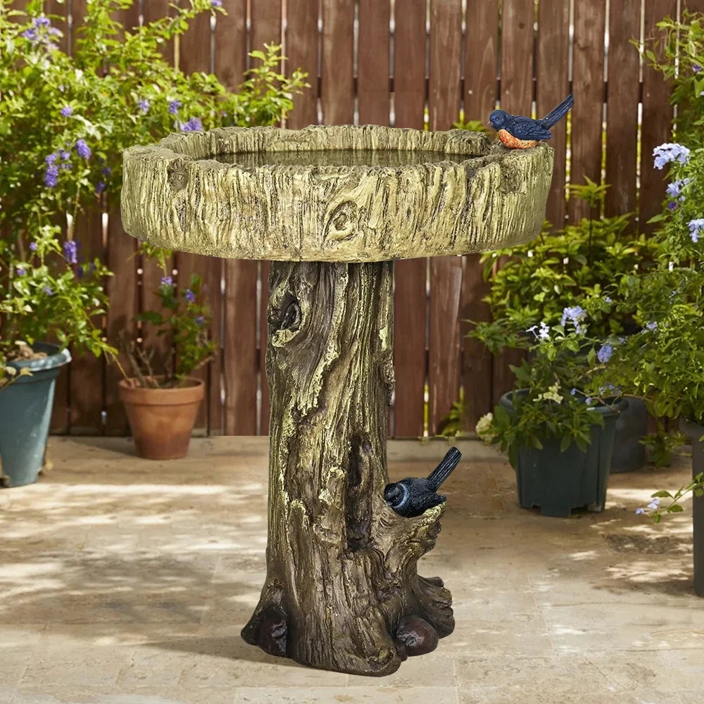 Trunk Shape Birdbaths for Outdoors, 18in Wide Garden Bird Bath Statues, Outdoor Decor for Garden, Patio, Yard, Deck