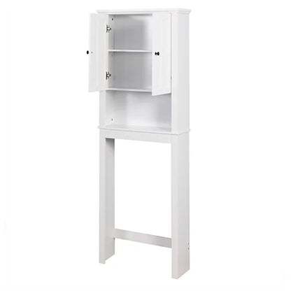 Over-The-Toilet Space Saver, Bathroom Storage Cabinet, Toilet Organizer with Adjustable Shelves and Door Cabinet, Wooden Behind Toilet Storage for Space Saving, Easy Assembly - White, K3822