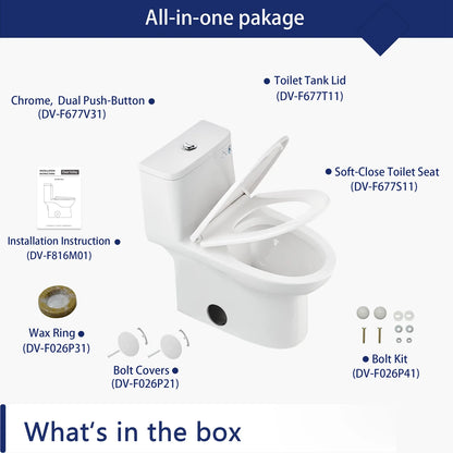 DeerValley Ursa DV-1F52677 Elongated One-Piece Toilet Ceramic 0.8/1.28 GPF Dual Flush Bathroom Toilets