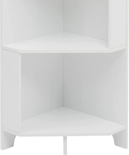 Bookshelf Corner Shelf Bookcase, Wooden 5-Tier Book Shelves Display Cabinet For Living Room,Bedroom,Bathroom, White