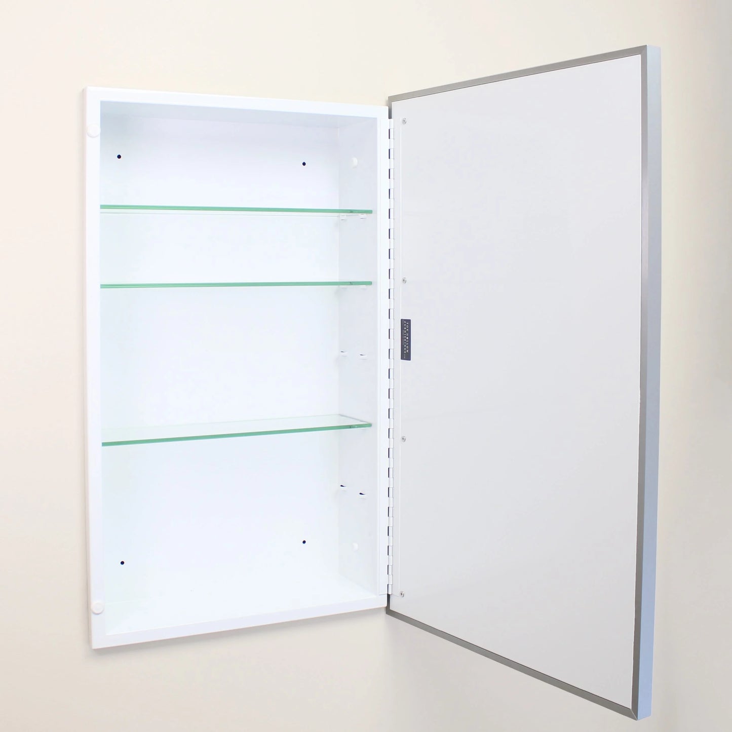 16x26 Parker Metro Metal Framed Rectangle Recessed Bathroom Medicine Cabinet, Floating Mirror, 14x24 in-Wall Opening, Powder-coated Steel, Adjustable Glass Shelves, Magnet Close, Brushed Nickel