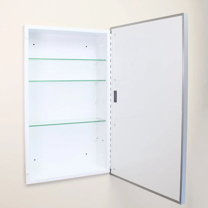 16x26 Parker Metro Metal Framed Rectangle Recessed Bathroom Medicine Cabinet, Floating Mirror, 14x24 in-Wall Opening, Powder-coated Steel, Adjustable Glass Shelves, Magnet Close, Brushed Nickel