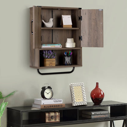 Rustown Farmhouse Wall Storage Cabinet with Two Barn Door, Rustic Mounted Medicine Cabinet with Adjustable Shelf and Towel Bar, 3-Tier Wood Cabinet for Kitchen, Bathroom, Living Room (Washed Oak)