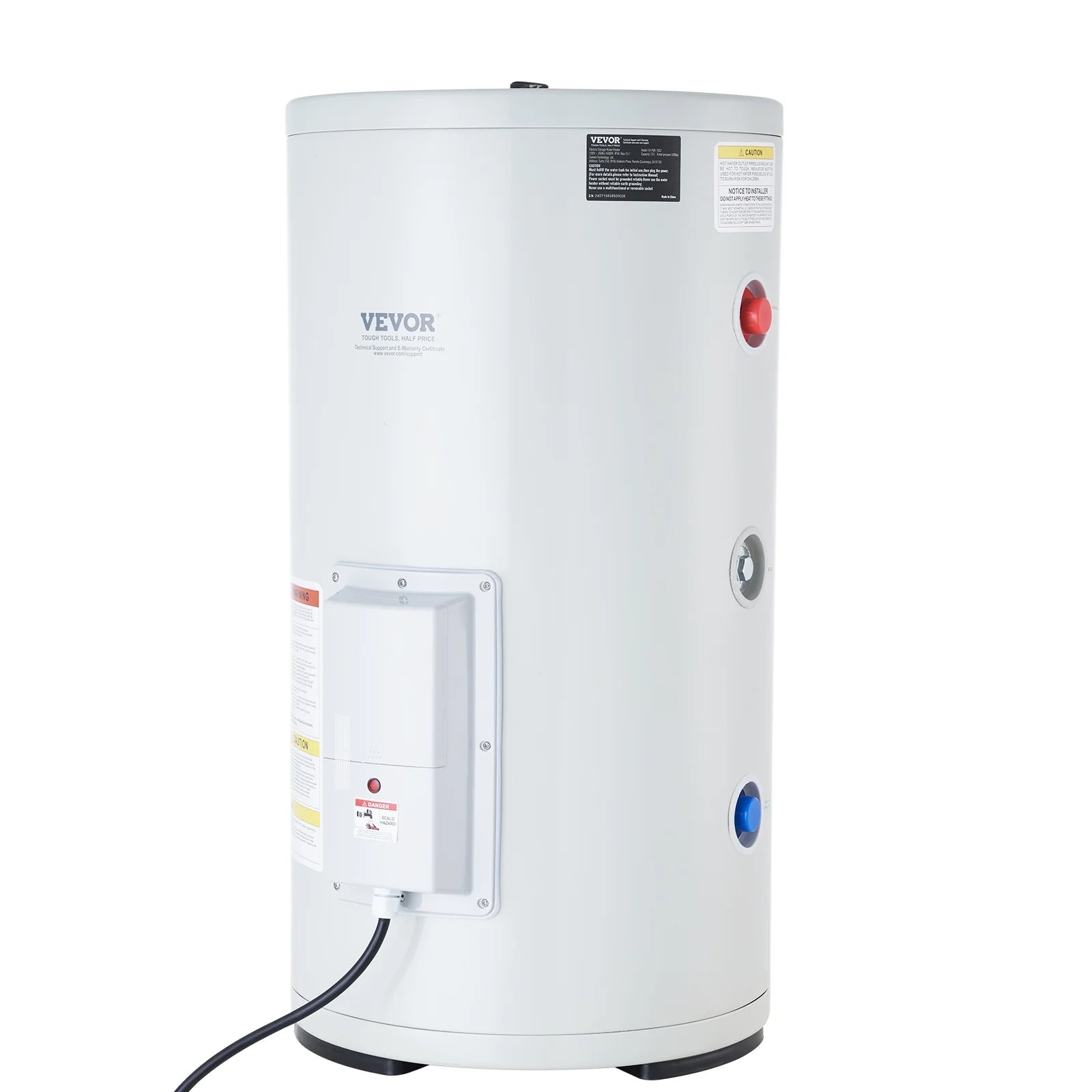 VEVOR Electric Water Heater, 18 Gallon Tank Instant Hot Water Heater, 1.6Kw Tankless Water Heater w/ LED Display,Knob Control, IPX4 Waterproof Side Connection On Demand Heaters for Shower, Bath