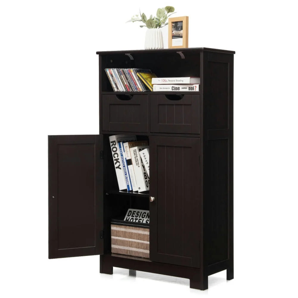 Spaco Bathroom Wooden Side Cabinet with 2 Drawers and 2 Doors-Black, Bathroom Storage Cabinet for Entryway Storage, Home Office Furniture