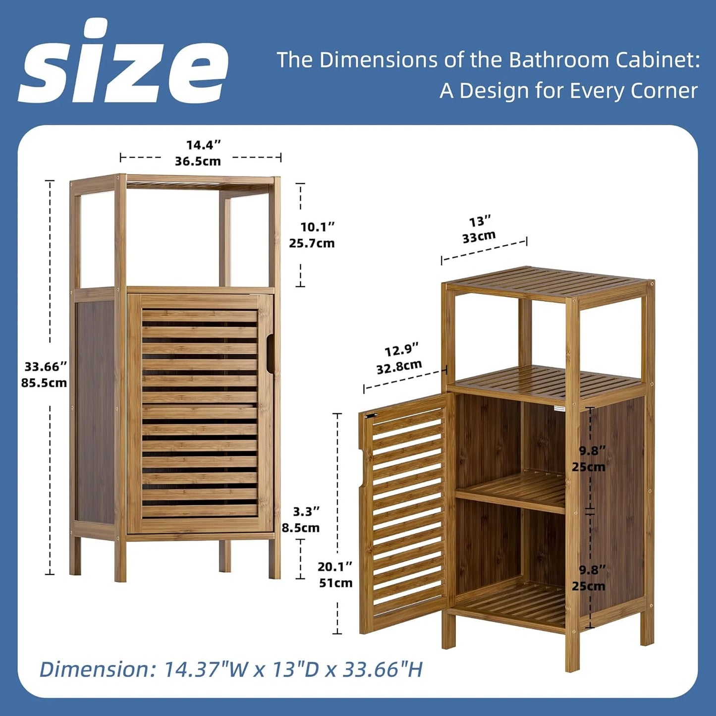 Bathroom Cabinet, Bamboo Floor Cabinet Free Standing, 4 Tier Sofa Side Storage Cupboard for Living Room Kitchen Bedroom