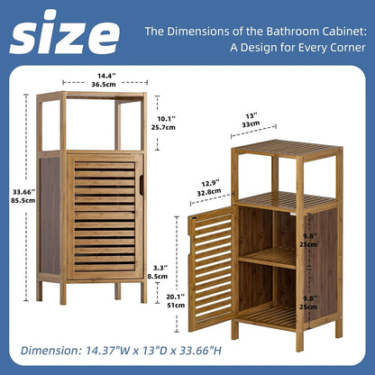 Bathroom Cabinet, Bamboo Floor Cabinet Free Standing, 4 Tier Sofa Side Storage Cupboard for Living Room Kitchen Bedroom