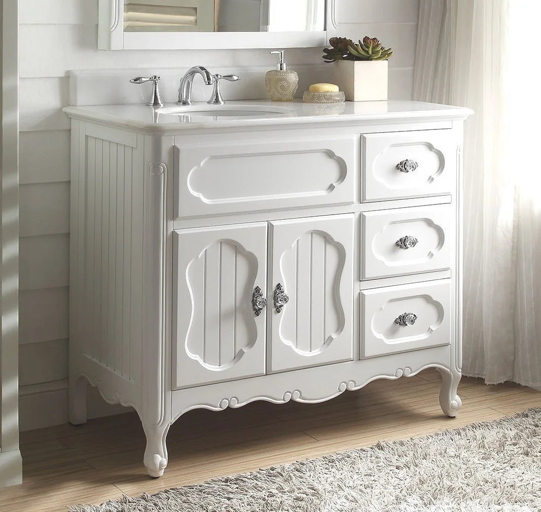 Benton Collection 42" Light Blue Cottage Bathroom Vanity with White Marble Top