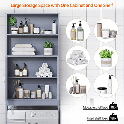 Tumis Over The Toilet Storage, Taller Bathroom Organizer Space-Saving Storage Cabinet with Adjustable Shelves and Double Doors, 77 in H, Grey
