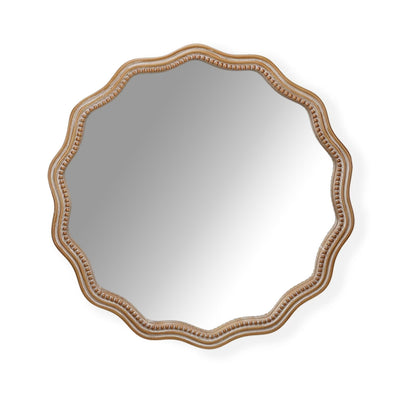 Honeey 24 Inch Circular Wave Wall Mirror, Large Decorative Wooden Frame Hanging Circular Mirror, Modern Farmhouse Decoration, Suitable for Bathroom, Living Room, Daycare Decoration