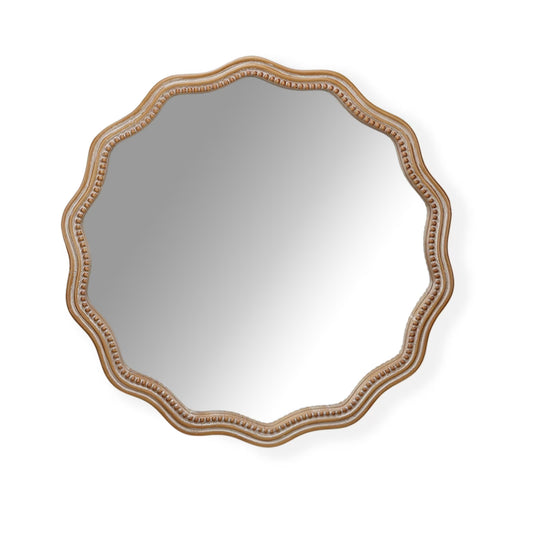 Honeey 24 Inch Circular Wave Wall Mirror, Large Decorative Wooden Frame Hanging Circular Mirror, Modern Farmhouse Decoration, Suitable for Bathroom, Living Room, Daycare Decoration