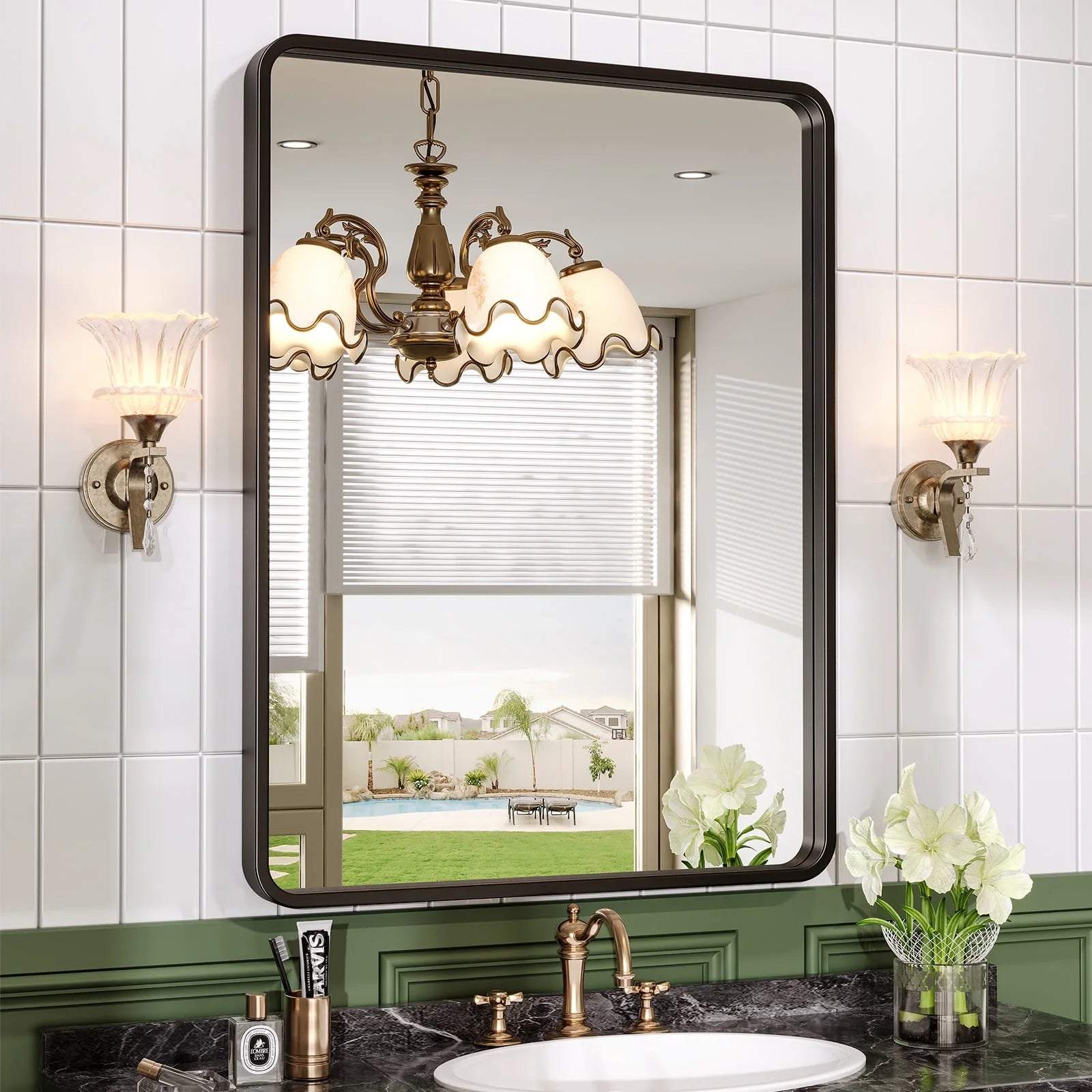 Brightify 24x36 Inch Black Bathroom Mirrors Wall Mirror, Modern Rectangle Bathroom Vanity Wall Mirror with HD Glass & Black Metal Frame for Living Room Mantel Bedroom Entryway, Horizontal / Vertical