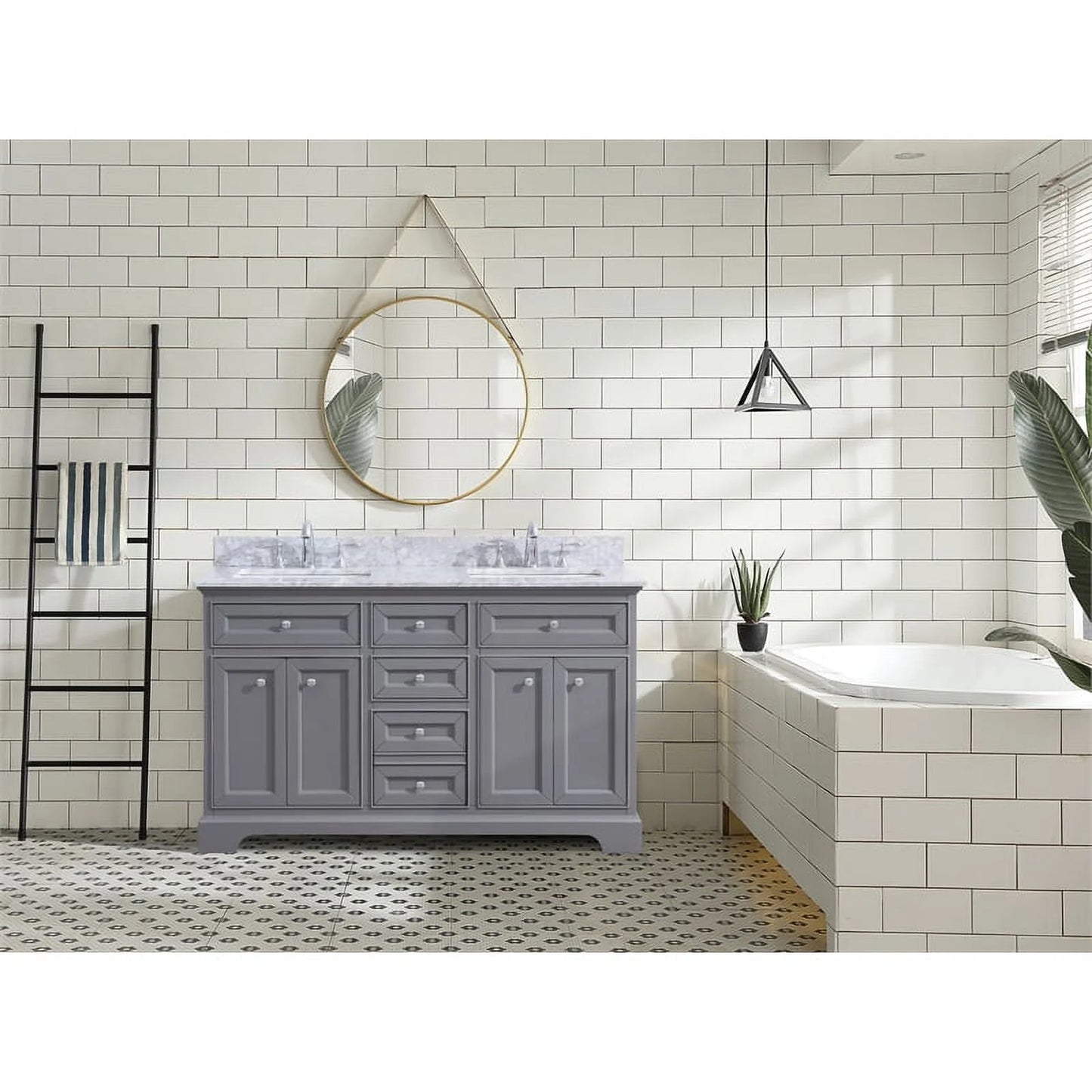 Ari Kitchen & Bath South Bay 55" Solid Wood Bathroom Vanity in Gray