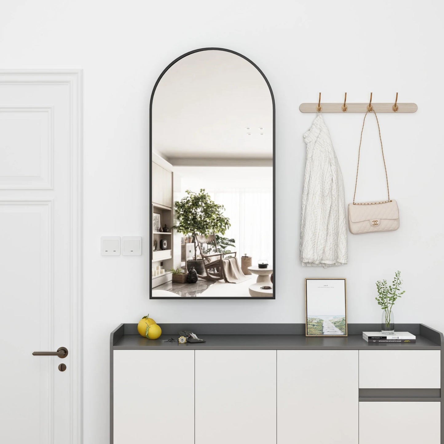 FKWin Arched Bathroom Medicine Cabinet with Mirror - Aluminum Framed Bathroom Mirror with Storage, Black Mirrored Medicine Cabinet, Wall Surface Mounted, 31.4"H x 15.7"W x 3.9"D