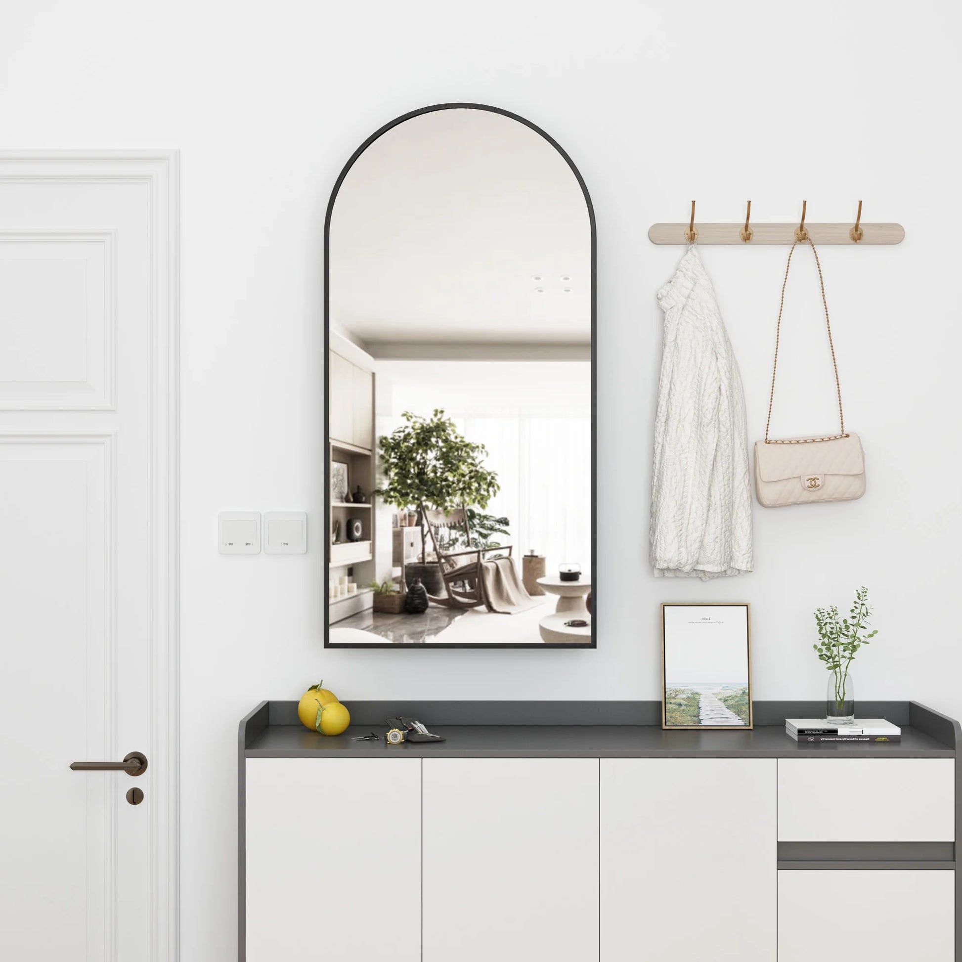 FKWin Arched Bathroom Medicine Cabinet with Mirror - Aluminum Framed Bathroom Mirror with Storage, Black Mirrored Medicine Cabinet, Wall Surface Mounted, 31.4"H x 15.7"W x 3.9"D