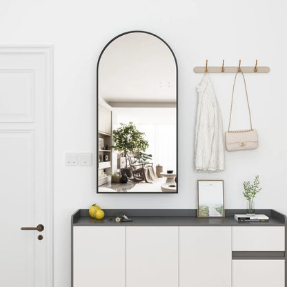 FKWin Arched Bathroom Medicine Cabinet with Mirror - Aluminum Framed Bathroom Mirror with Storage, Black Mirrored Medicine Cabinet, Wall Surface Mounted, 31.4"H x 15.7"W x 3.9"D
