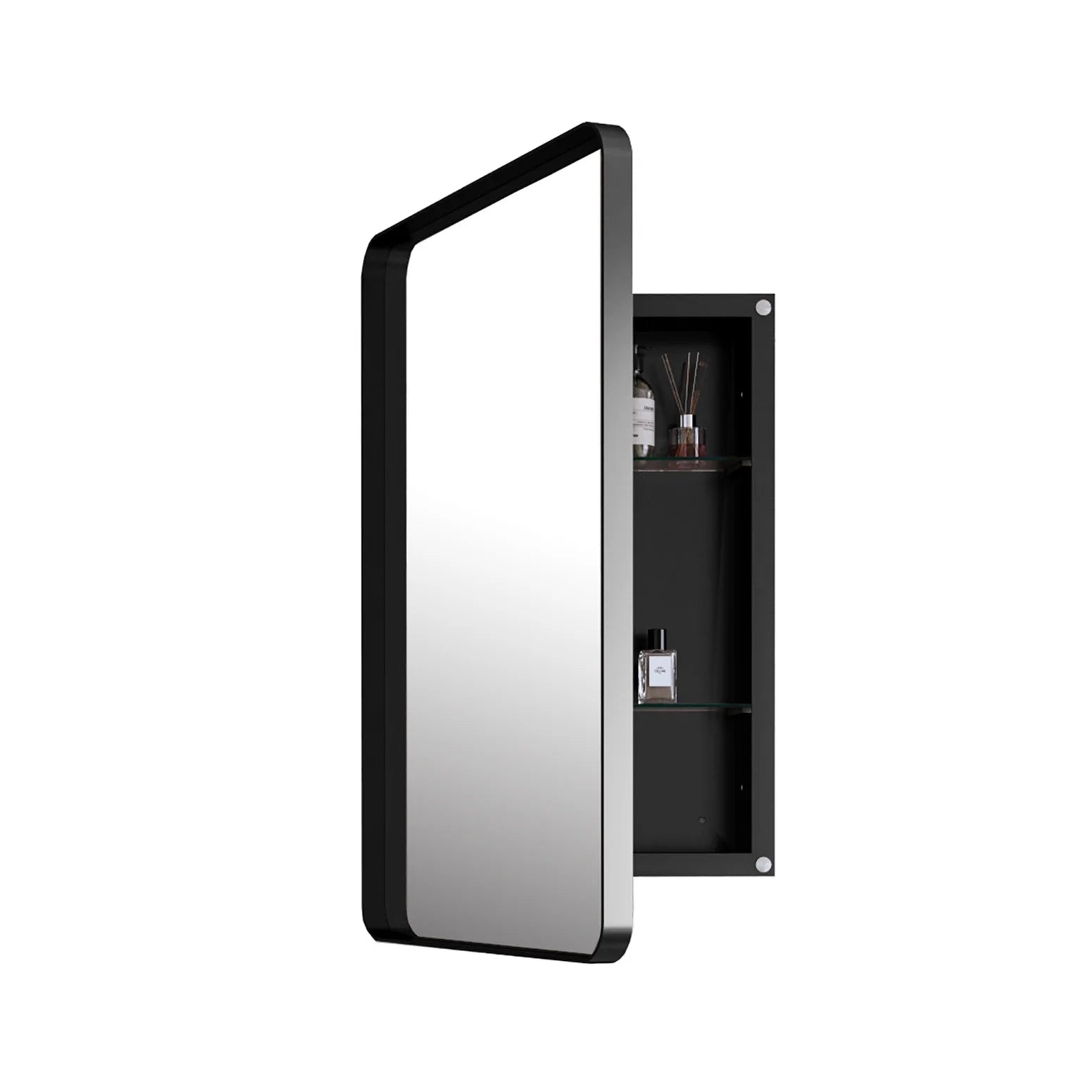 20x30 Inch Recessed Black Metal Medicine Cabinet with Full-Length Mirror - Adjustable Tempered Glass Shelves, Moisture-Resistant Storage, Wall-Mounted Design for Modern & Traditional Bathrooms