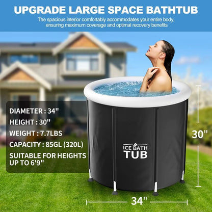 MOPHOTO Oversized Ice Bath Tub for Athletes, Inflatable Portable Bathtub Foldable Ice Bathtub, Large Outdoor Ice Bath with Lid, Cold Plunge Tub Freestanding Bathtubs for Adults, 34" x 30"