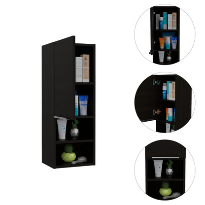 Particle Board Medicine Cabinet with 1 Doors and 2 Semi-open Shelves, Wall Cabinet for Bedroom,Living Room and Bathroom, Black