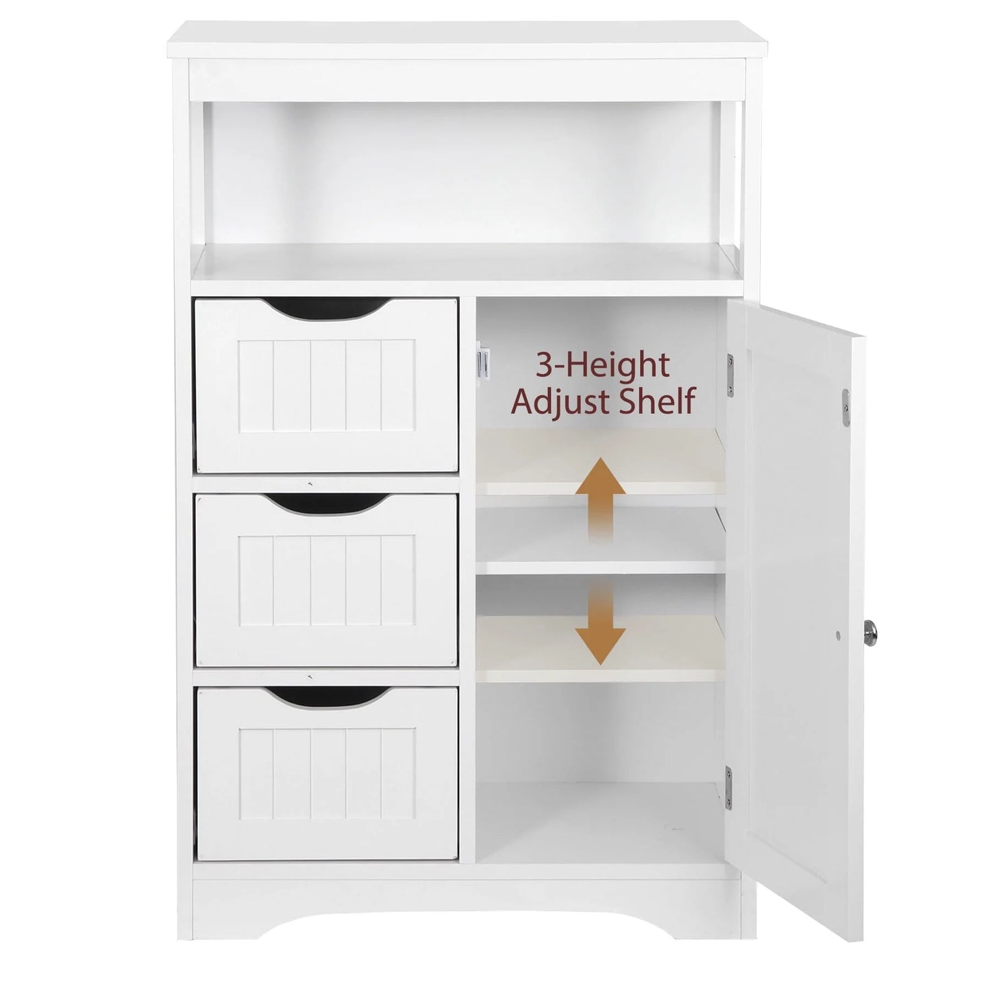 ZENY Bathroom Floor Cabinet, Free Standing Storage Cabinet with 3 Drawers and Adjustable Shelf, Modern Cupboard for Home Living Room Office, White
