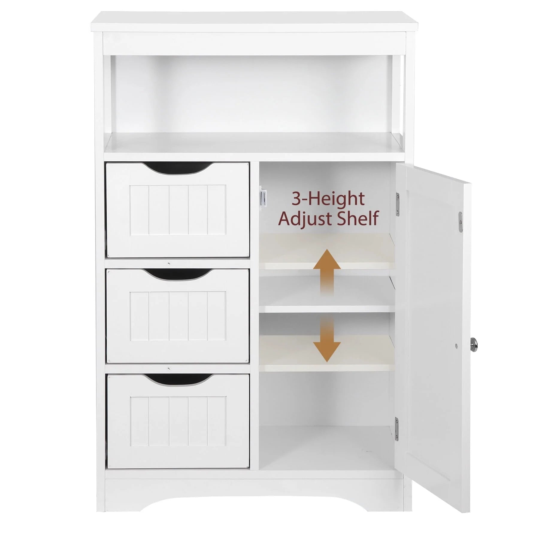 ZENY Bathroom Floor Cabinet, Free Standing Storage Cabinet with 3 Drawers and Adjustable Shelf, Modern Cupboard for Home Living Room Office, White