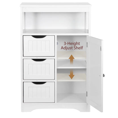 ZENY Bathroom Floor Cabinet, Free Standing Storage Cabinet with 3 Drawers and Adjustable Shelf, Modern Cupboard for Home Living Room Office, White