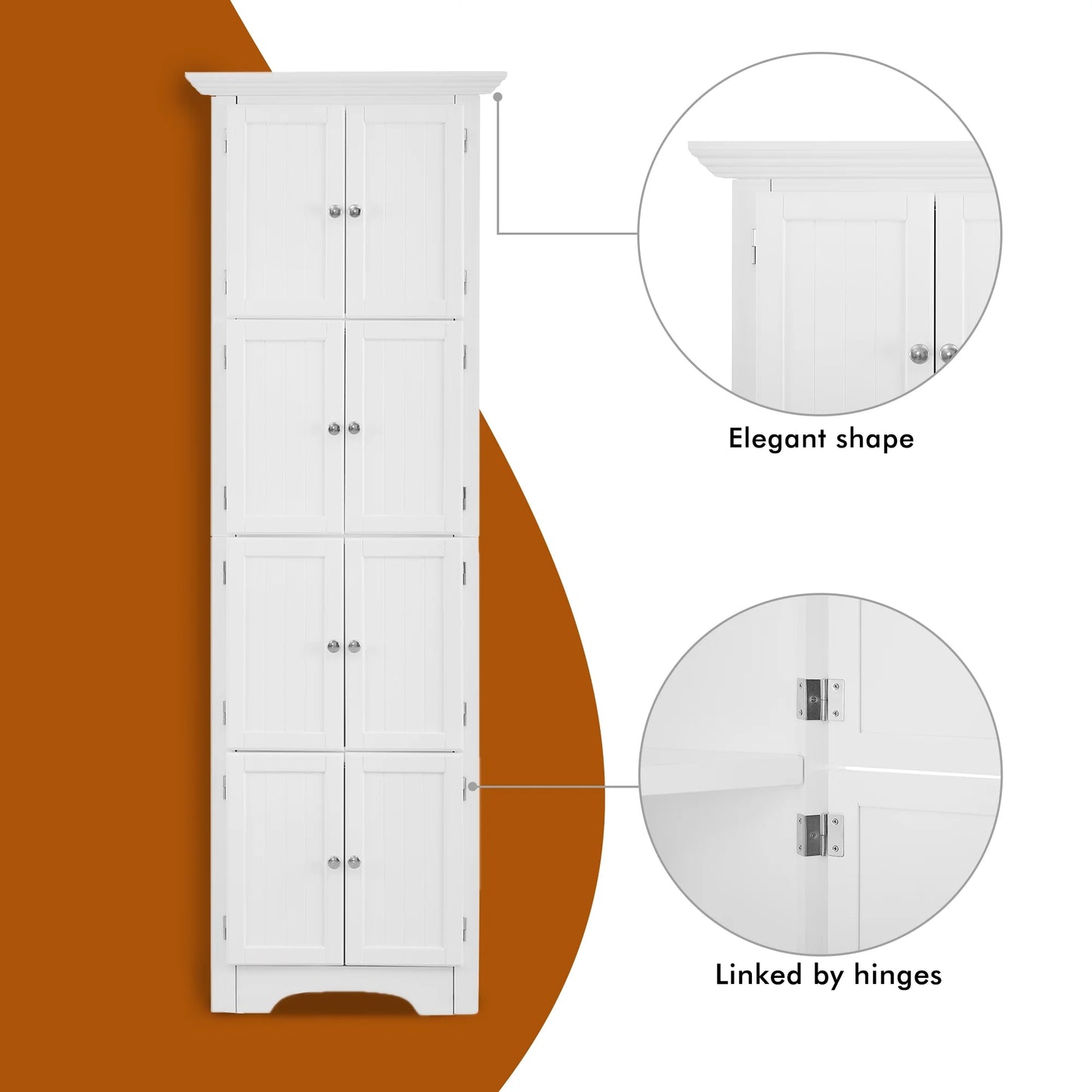 Royard Oaktree 72" Tall Corner Cabinet with 8 Doors and 4 Storage Shelves, Freestanding Bathroom Storage Cabinet, 4-tier Kitchen Pantry Storage Cabinet for Bathroom, Living Room, Office (Black)
