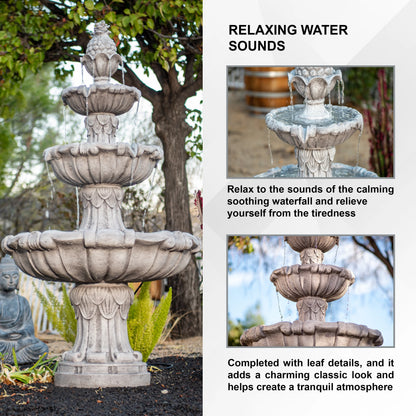 XBrand 58.3" 3-Tier Outdoor Freestanding Water Fountain - Classic Leaf Design, Gray Resin, Large Bird Bath with Pump - Ideal for Yard, Lawn and Garden, Porch Décor