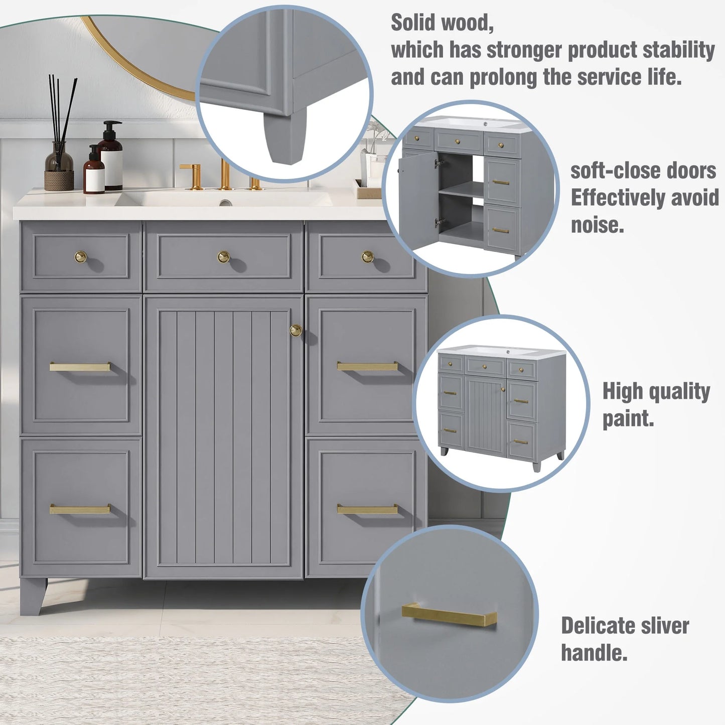 Harper & Bright Designs 36" Bathroom Cabinet Vanity with Sink Combo, Bathroom Storage Cabinet with Drawer and Doors, Gray