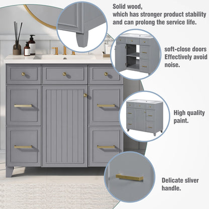 Harper & Bright Designs 36" Bathroom Cabinet Vanity with Sink Combo, Bathroom Storage Cabinet with Drawer and Doors, Gray