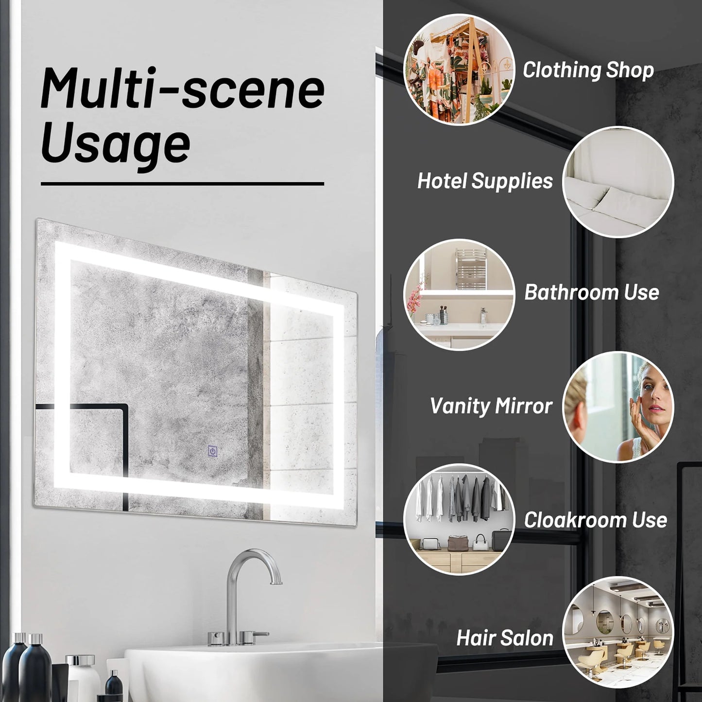Costway Bathroom LED Mirror Wall-mounted 3-Color Dimmable Touch Button Rectangle