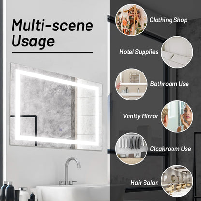 Costway Bathroom LED Mirror Wall-mounted 3-Color Dimmable Touch Button Rectangle