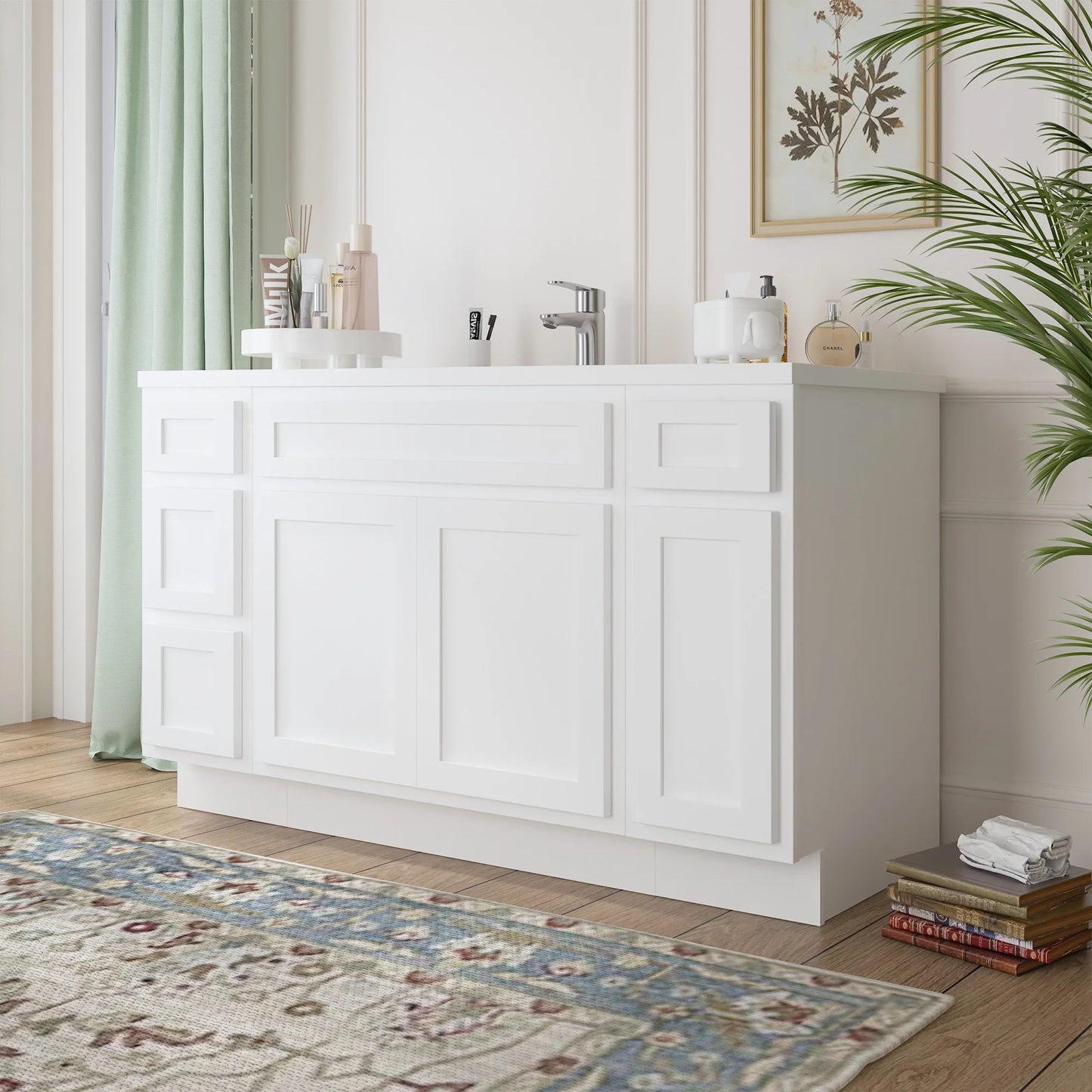54 in. W x 21 in. D x 32.5 in. H Bath Vanity Cabinet without Top in White