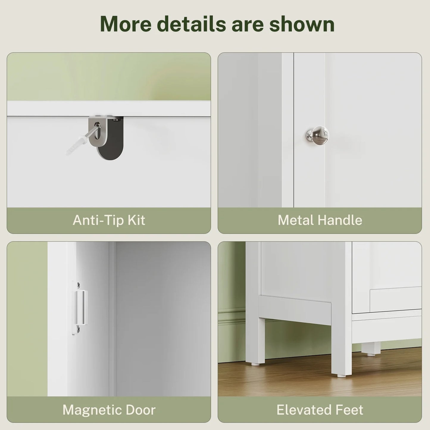 67" Tall Bathroom Cabinet with Adjustable Shelves and Doors, Bathroom Storage Cabinet for Small Space, Living Room, Entryway, Kitchen, White
