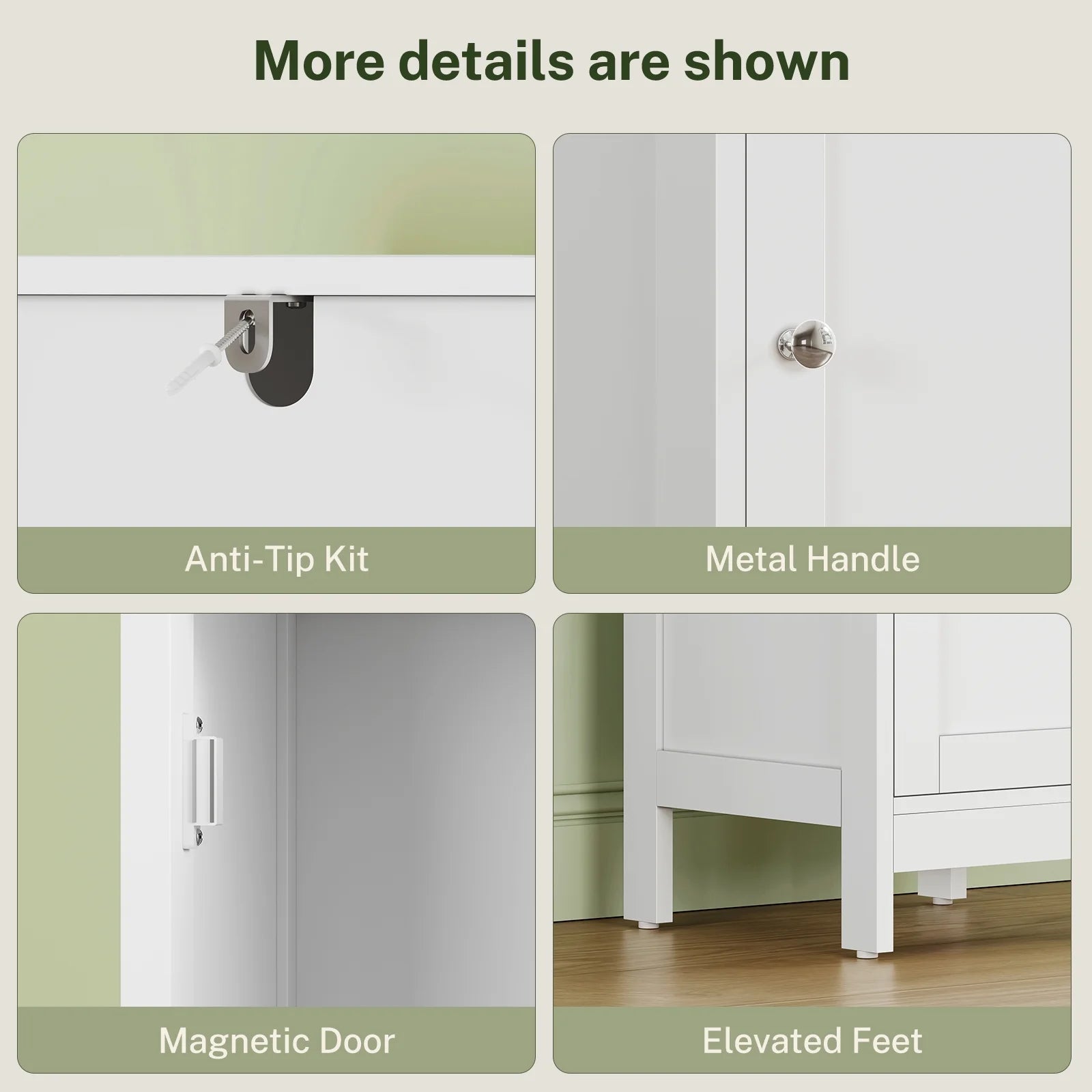 67" Tall Bathroom Cabinet with Adjustable Shelves and Doors, Bathroom Storage Cabinet for Small Space, Living Room, Entryway, Kitchen, White