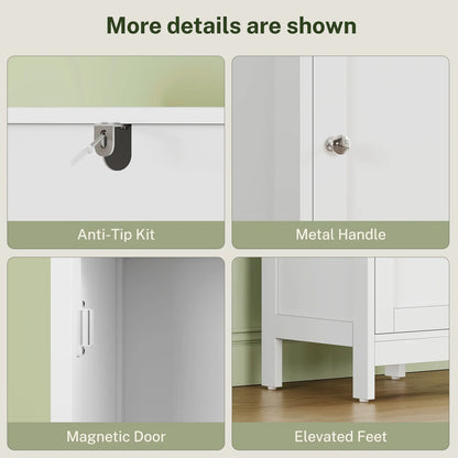 67" Tall Bathroom Cabinet with Adjustable Shelves and Doors, Bathroom Storage Cabinet for Small Space, Living Room, Entryway, Kitchen, White